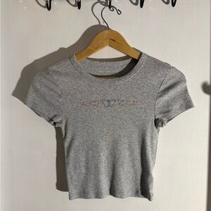 American Eagle Outfitters Gray Tee with Butterfly Accents